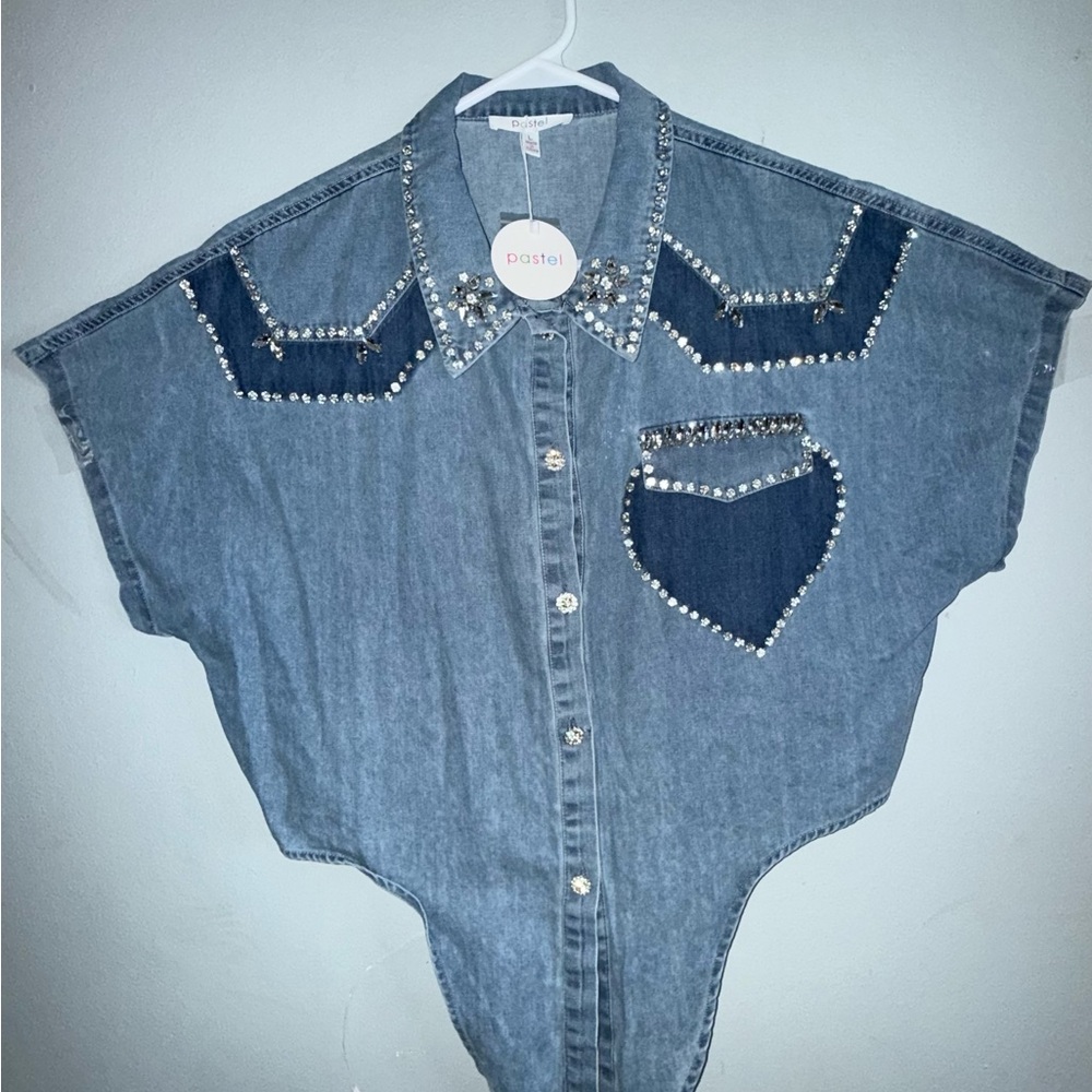 Pastels Embellished Denim Shirt